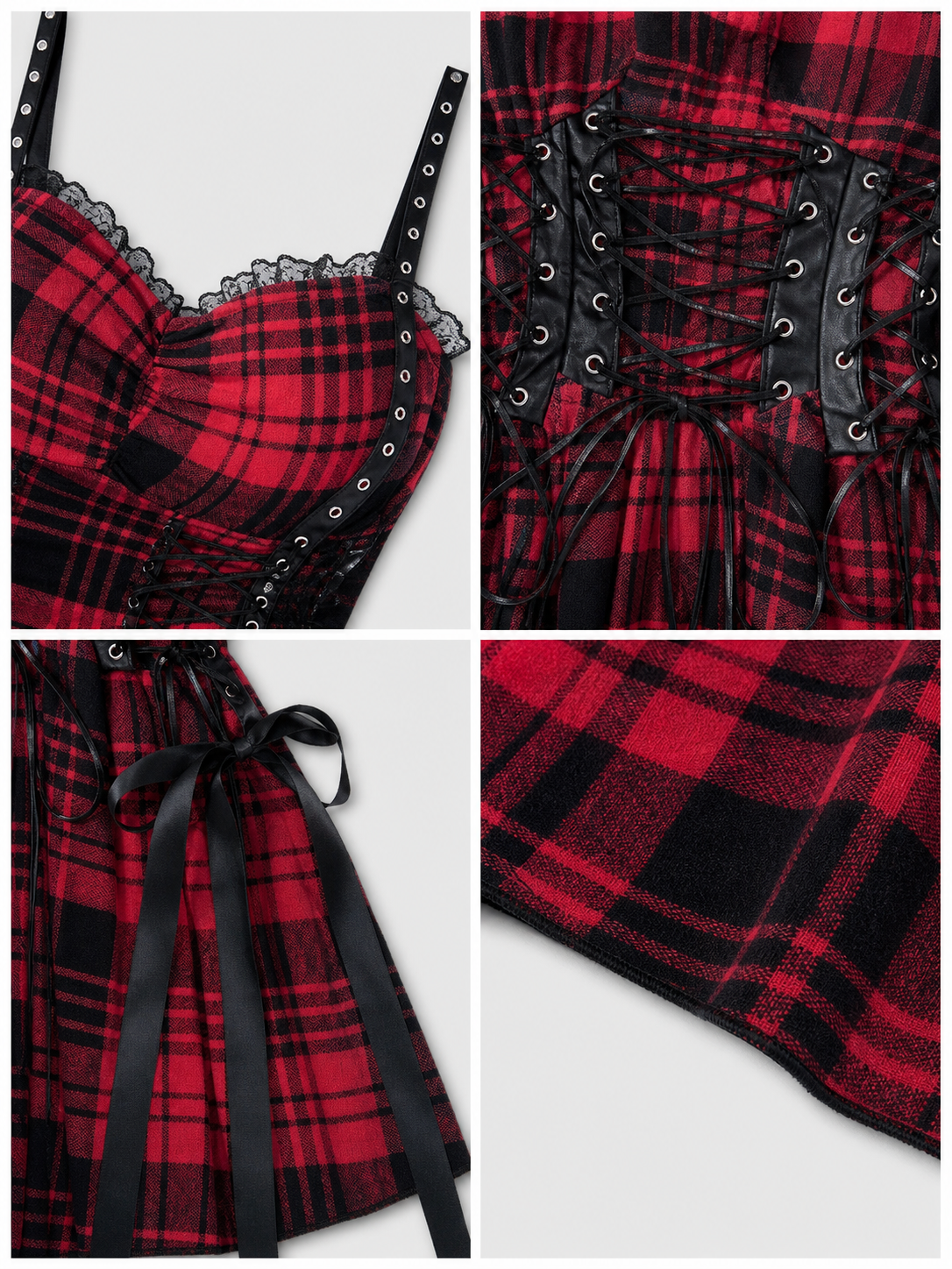 Strappy Corset Dress, Red and Black Plaid