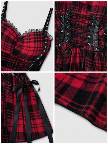 Strappy Corset Dress, Red and Black Plaid
