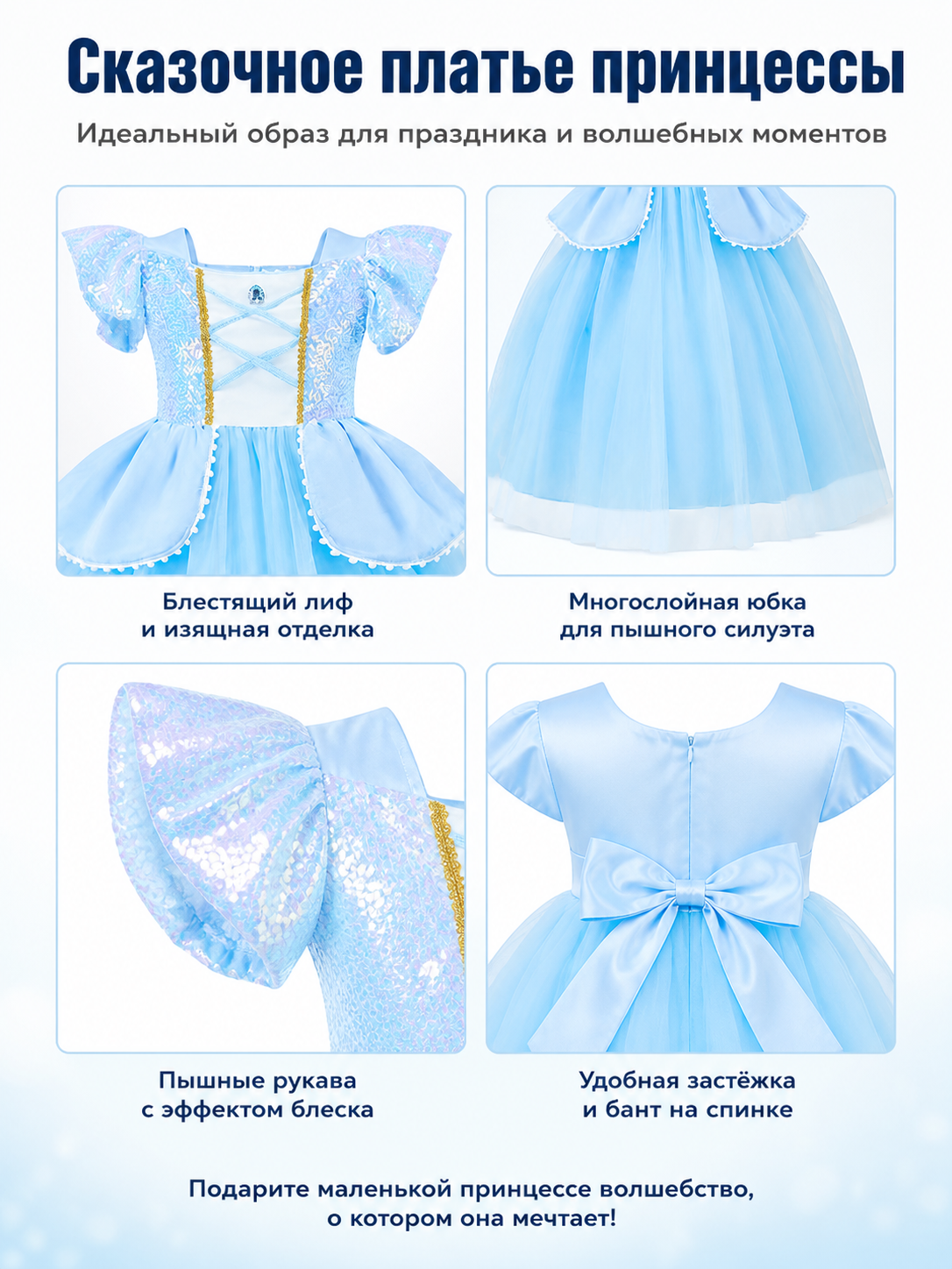 Blue Princess Ball Gown with Accessories detail view