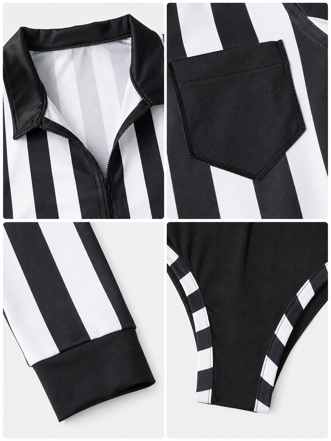Black and White Striped Jumpsuit with Notched Collar