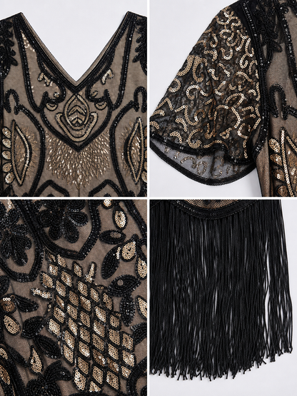 Art Deco Fringe and Sequin Cocktail Dress