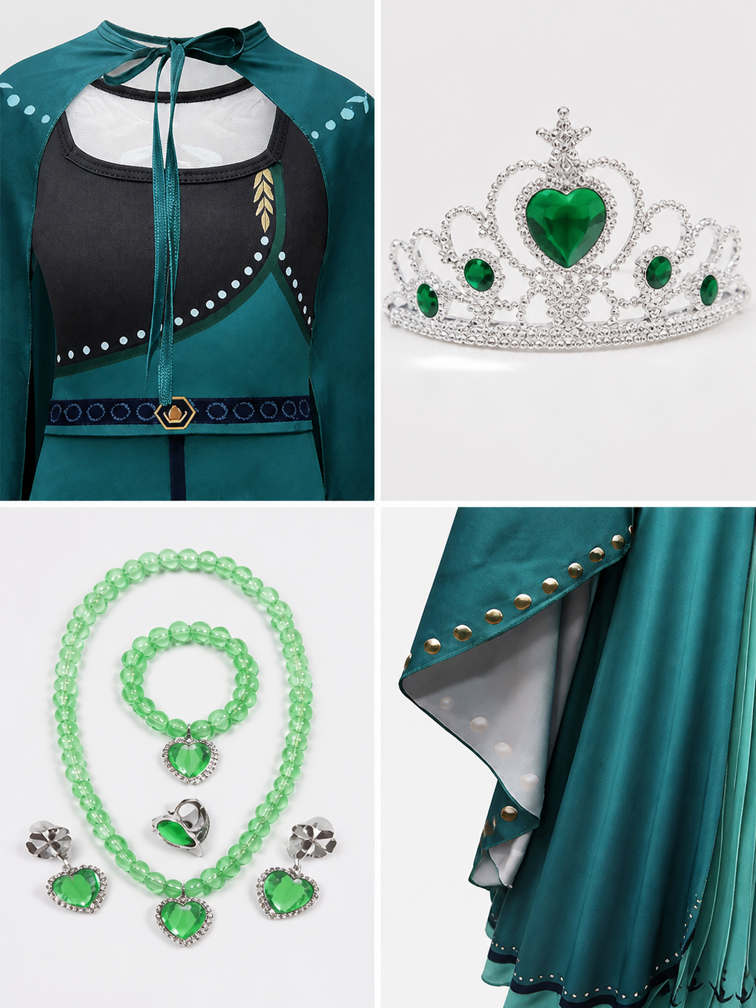 Princess Costume with Cape, Dark Green detail view