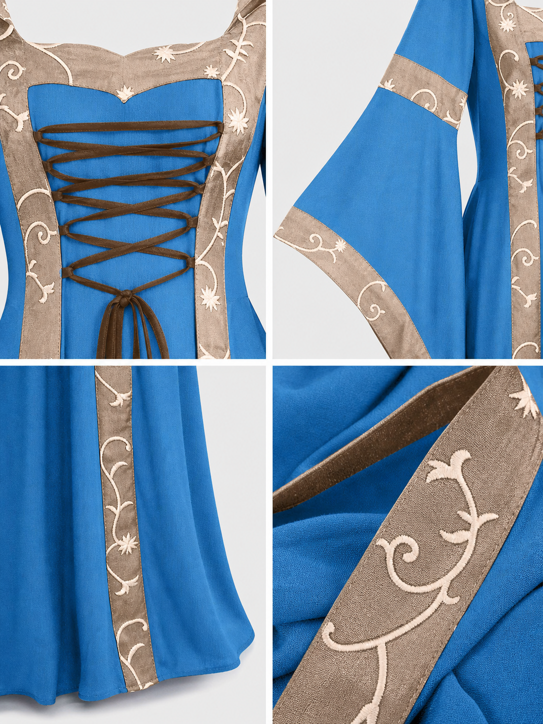 Medieval Hooded Dress with Lace-Up Detail