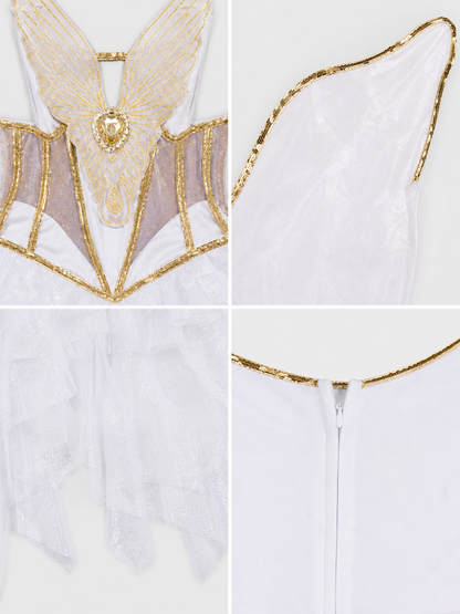 White-and-Gold Angel Costume with Wings and Halo