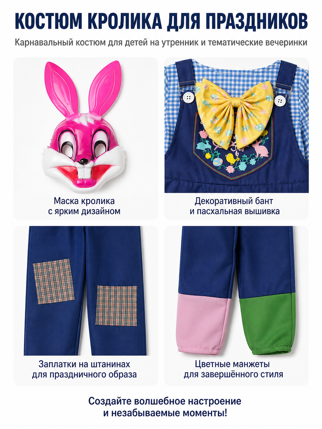 Bunny Costume with Ears and Bow Tie for Easter detail view