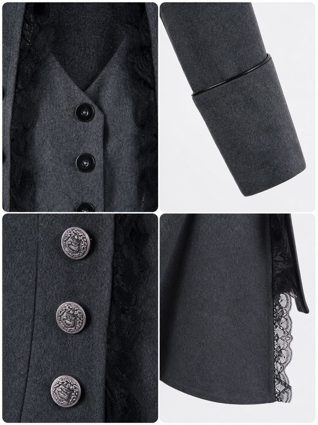 Long Gothic-Style Coat with Lace Trim