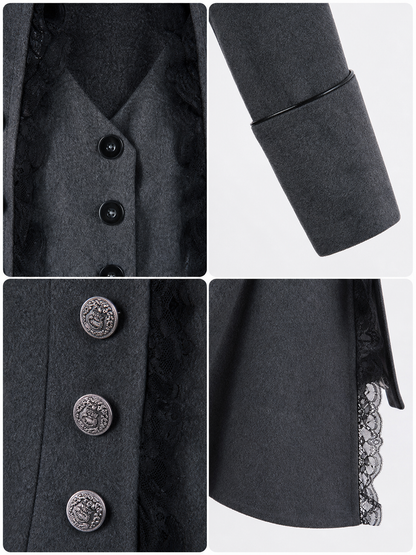 Long Gothic-Style Coat with Lace Trim