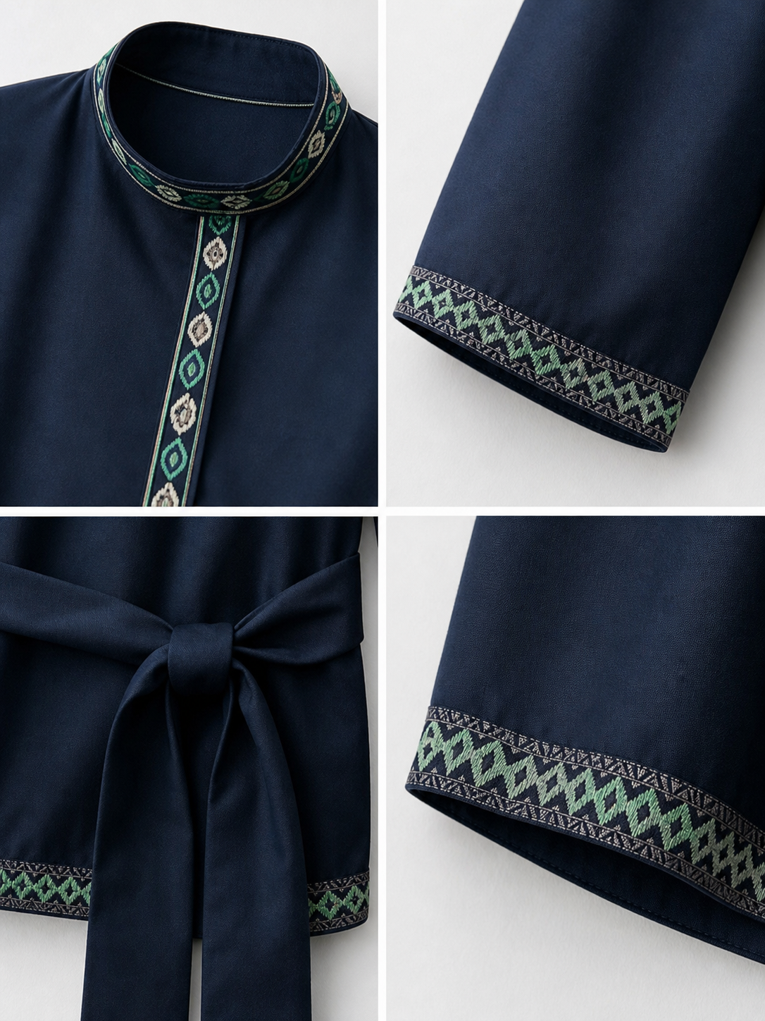 Tunic with a stand-up collar and belt, dark navy