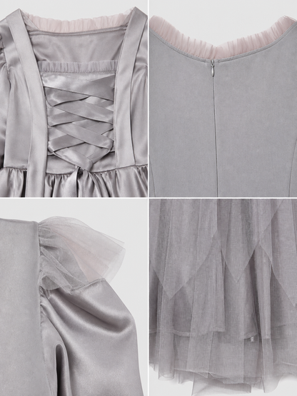 Gray Cloak Dress with Sleeves and Crisscross Lacing