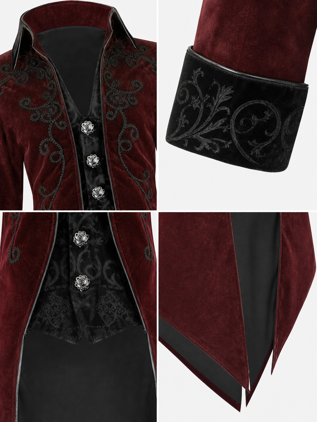 Embroidered Tailcoat, Burgundy with Black