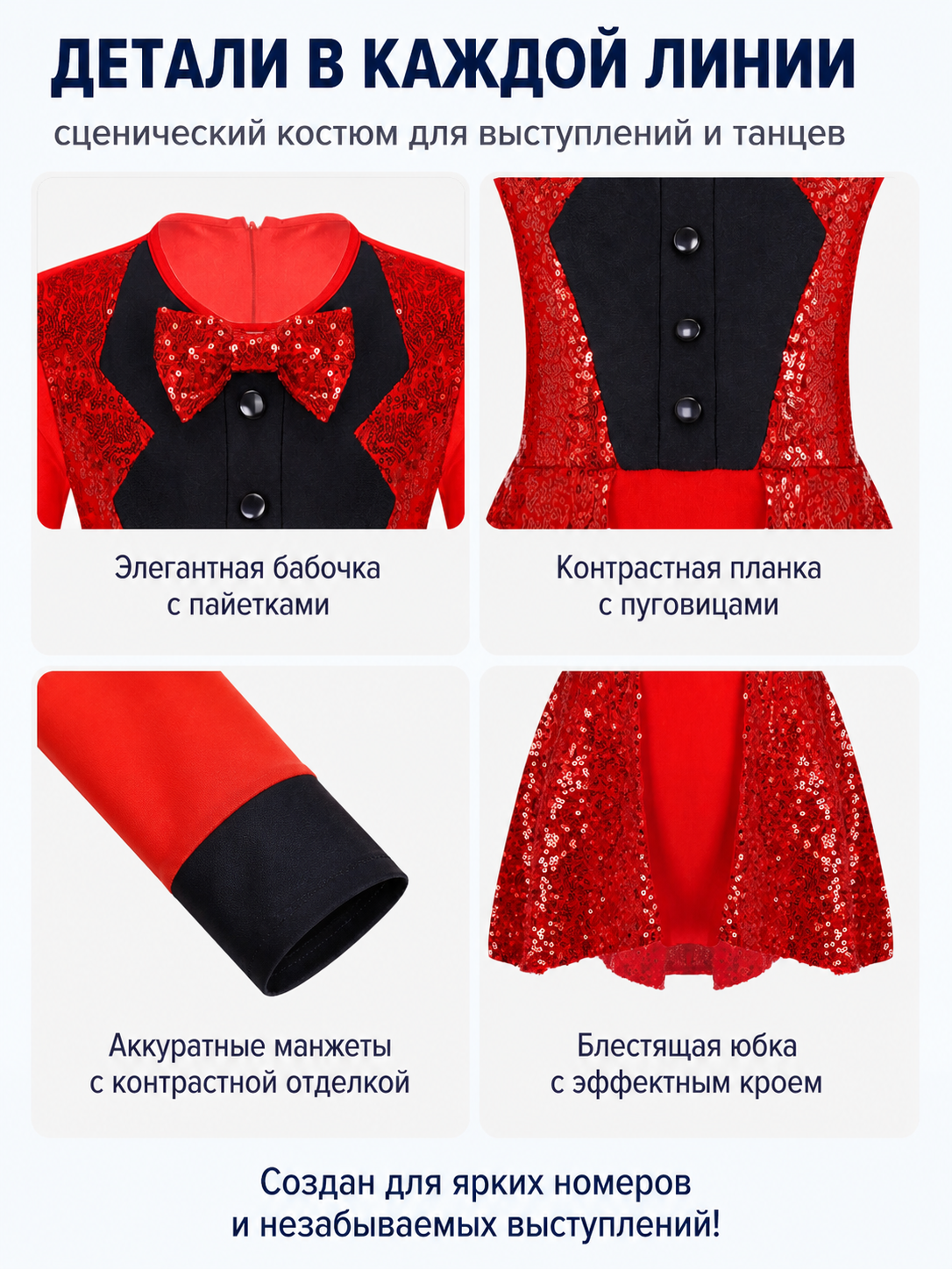 Red and Black Sequin Carnival Dress with Bow detail view