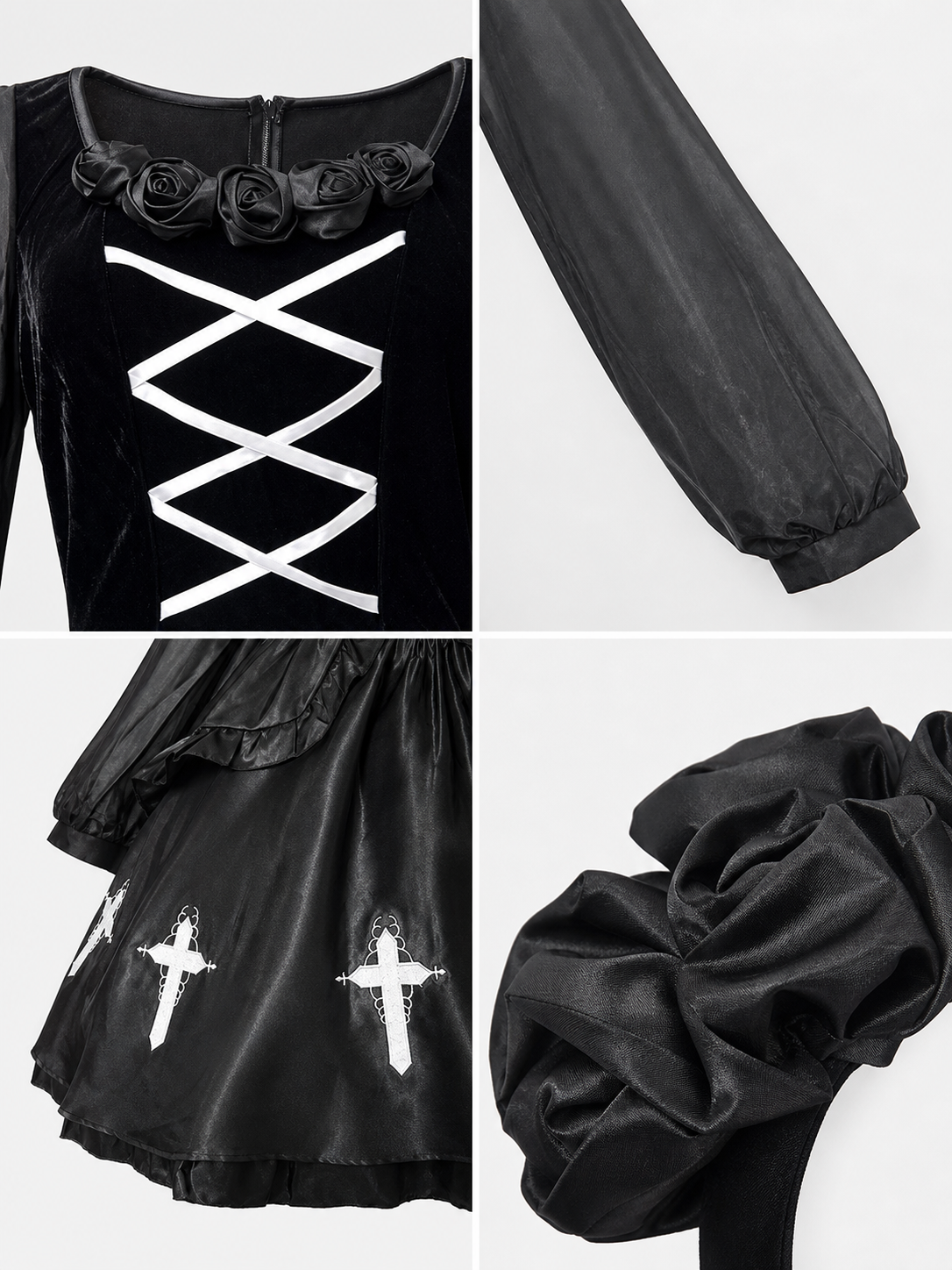 Gothic Dress with Gloves, Collar, and Headband