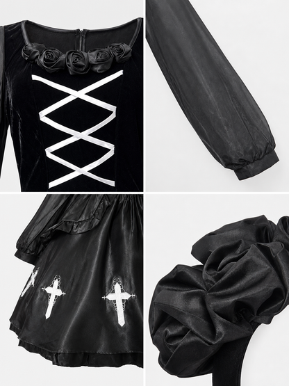 Gothic Dress with Gloves, Collar, and Headband