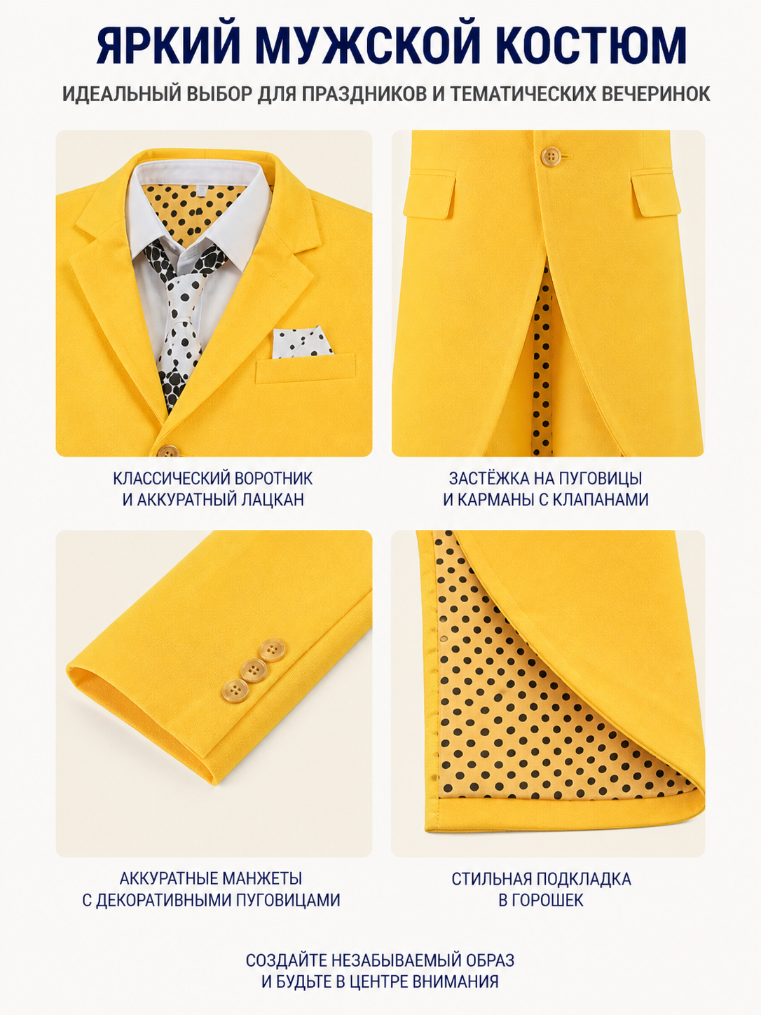 Yellow Cosplay Costume with Long Jacket and Hat detail view