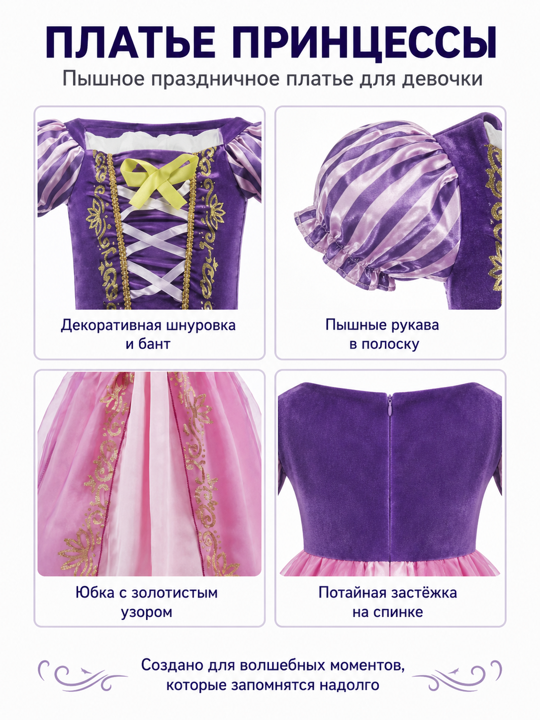 Children's Carnival Dress with a Full Skirt and Bow detail view