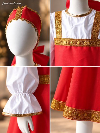Red-and-White Cosplay Dress Costume with Headpiece detail view