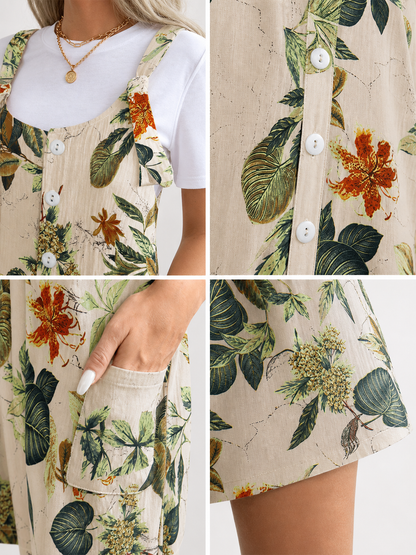 Beige Floral Print Strappy Romper product view 17