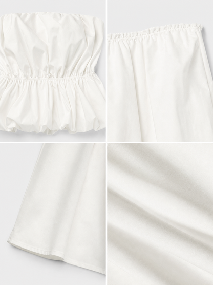 White Strapless Bustier Top with Draped Peplum