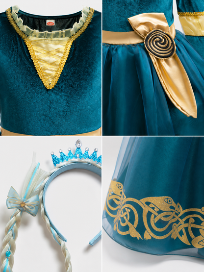 Princess Costume in a Blue Dress with Gold detail view