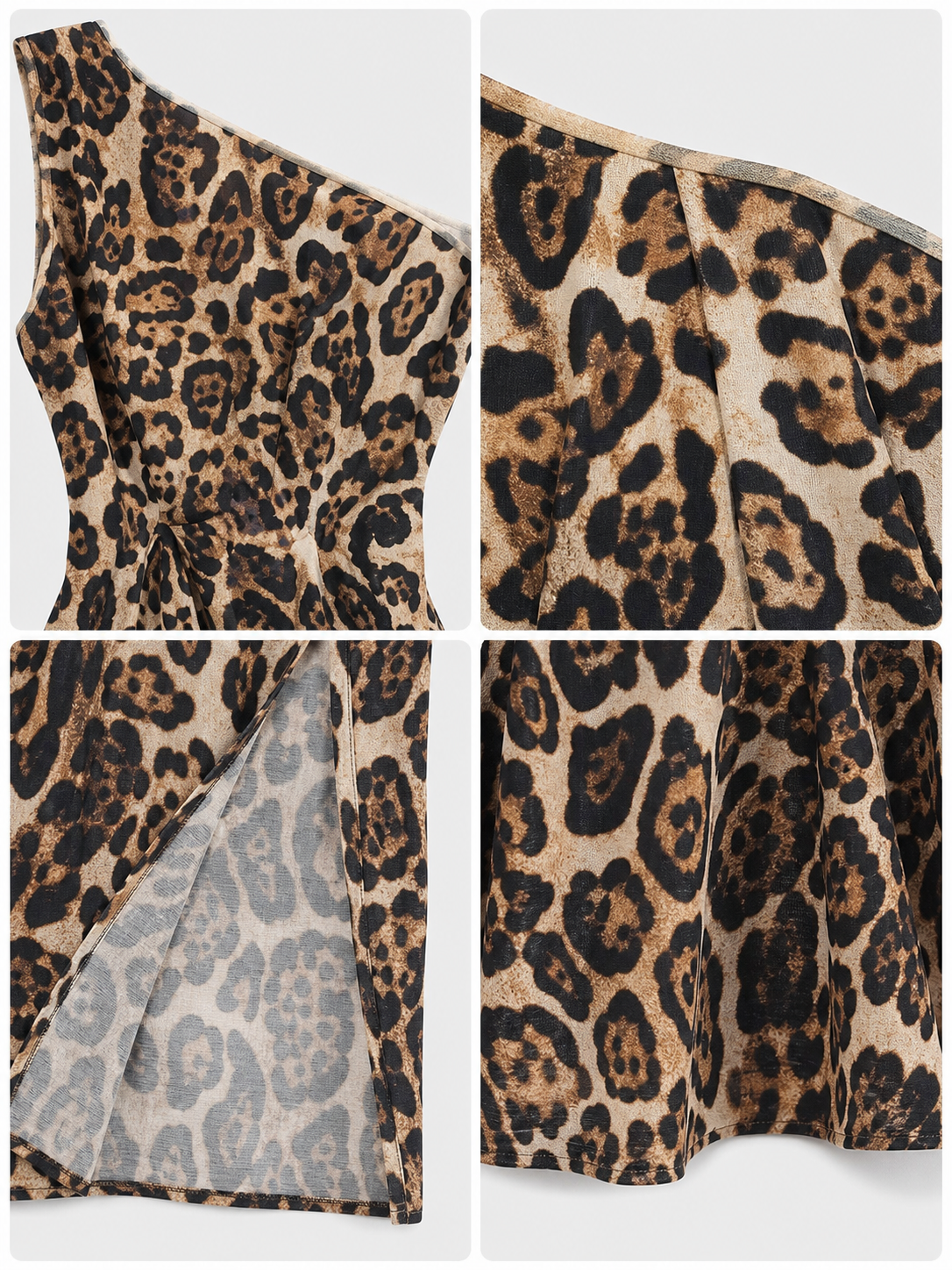 One-Shoulder Leopard Print Maxi Dress