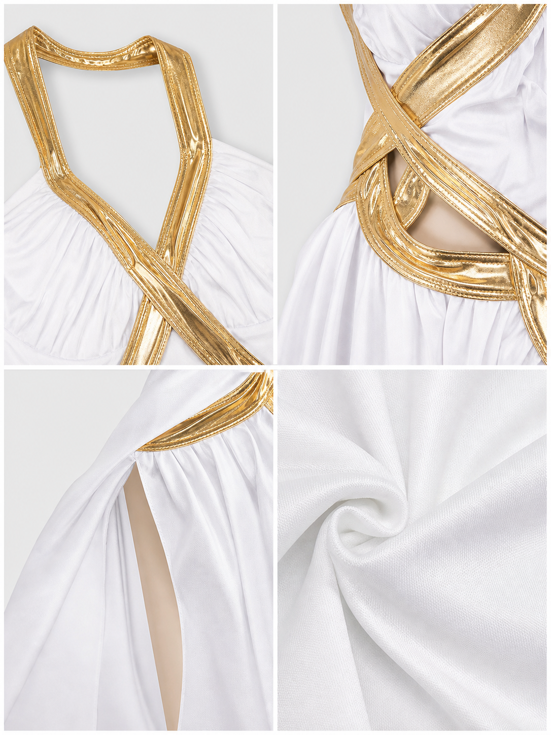 Long White-and-Gold Cosplay Dress with a High Slit