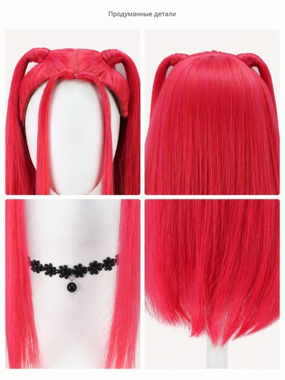 Pink-and-Red Curly Carnival Wig for Cosplay detail view