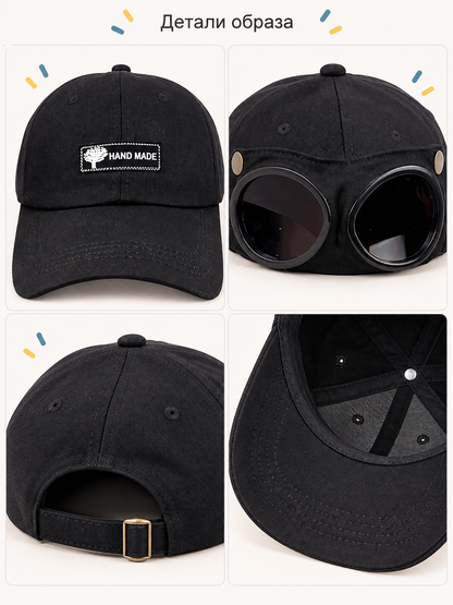 Kids Baseball Cap Black with Glasses and Studs