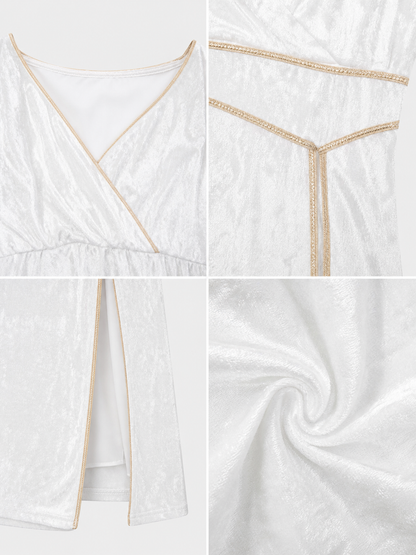 White Long Greek-Style Dress with a High Slit