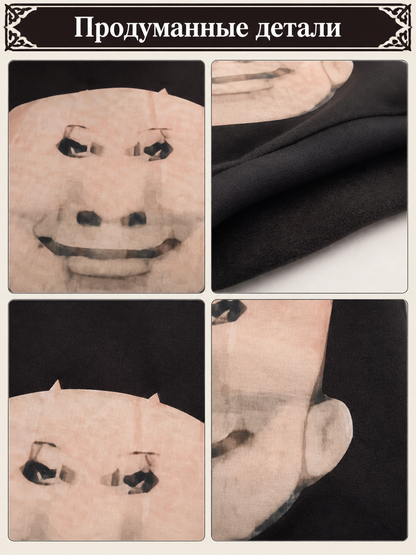 Black Halloween Mask with a Flesh-Colored Face, 3D Design product detail composite