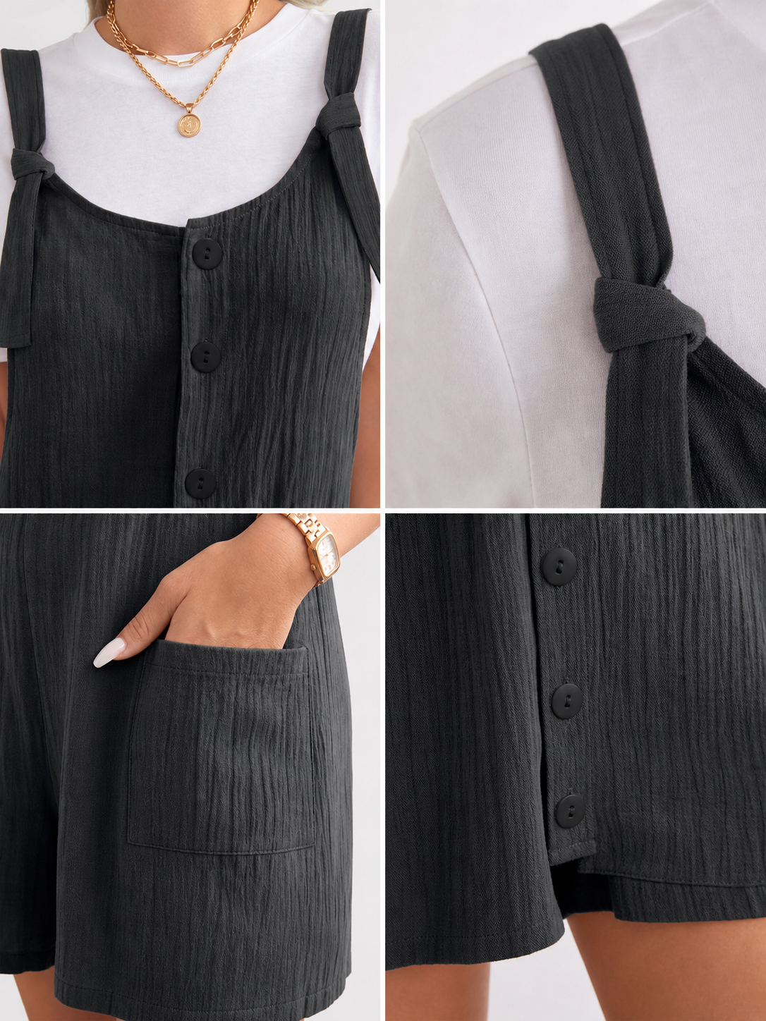 Black button-front bib shorts with pockets product view 18