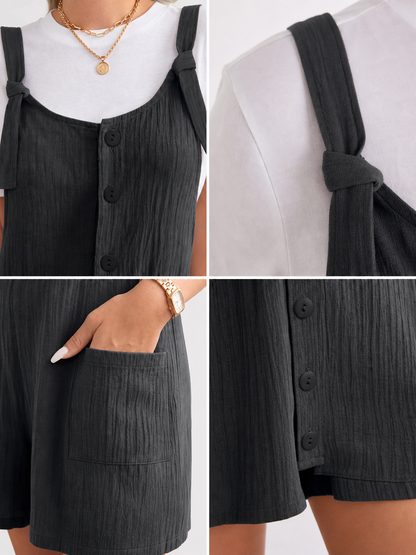 Black button-front bib shorts with pockets product view 18