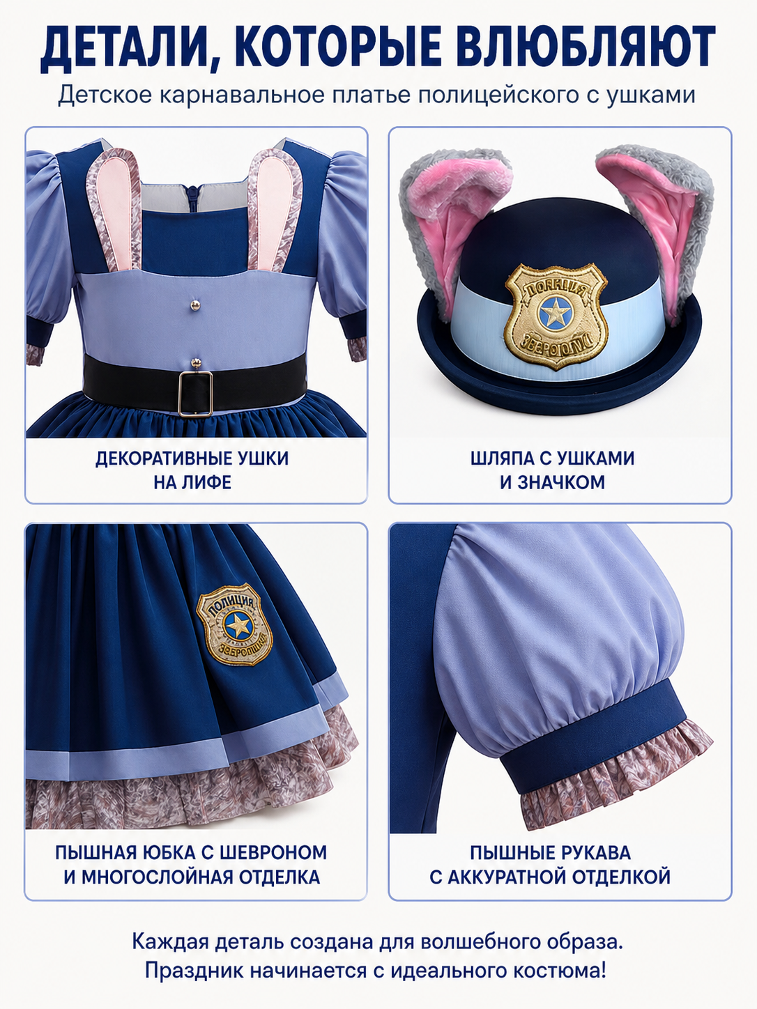 Judy Hopps Costume with Dress and Police Cap detail view