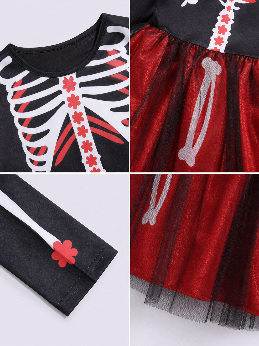 Halloween cosplay dress with a skeleton print
