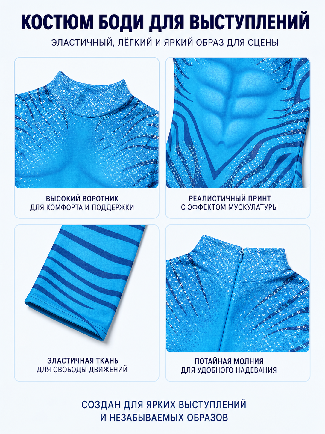 Blue Avatar Cosplay Jumpsuit detail view