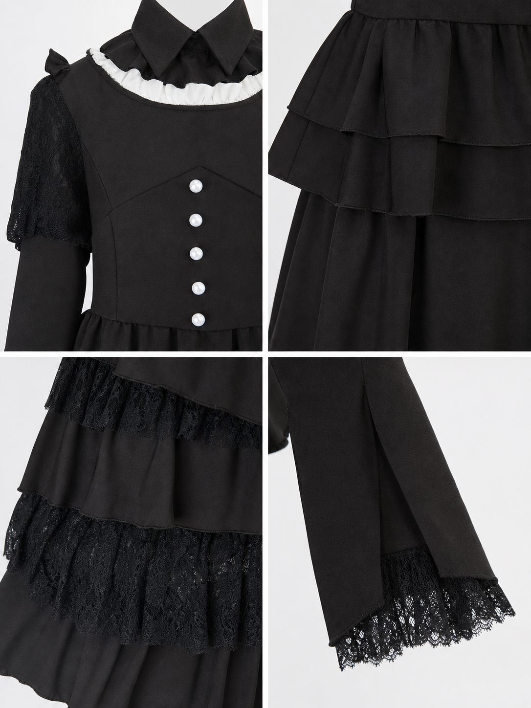 Gothic Dress with a High Collar and Ruffles