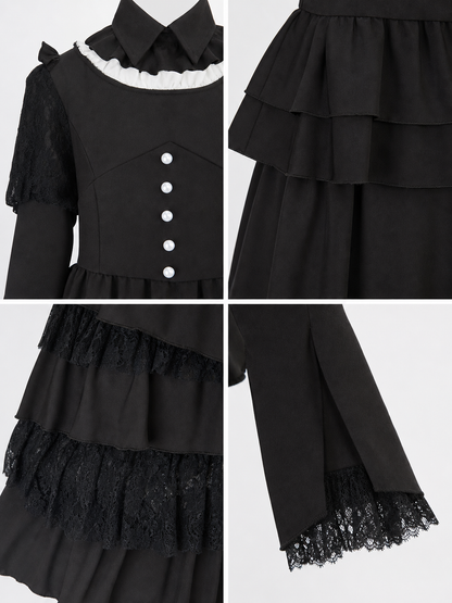 Gothic Dress with a High Collar and Ruffles
