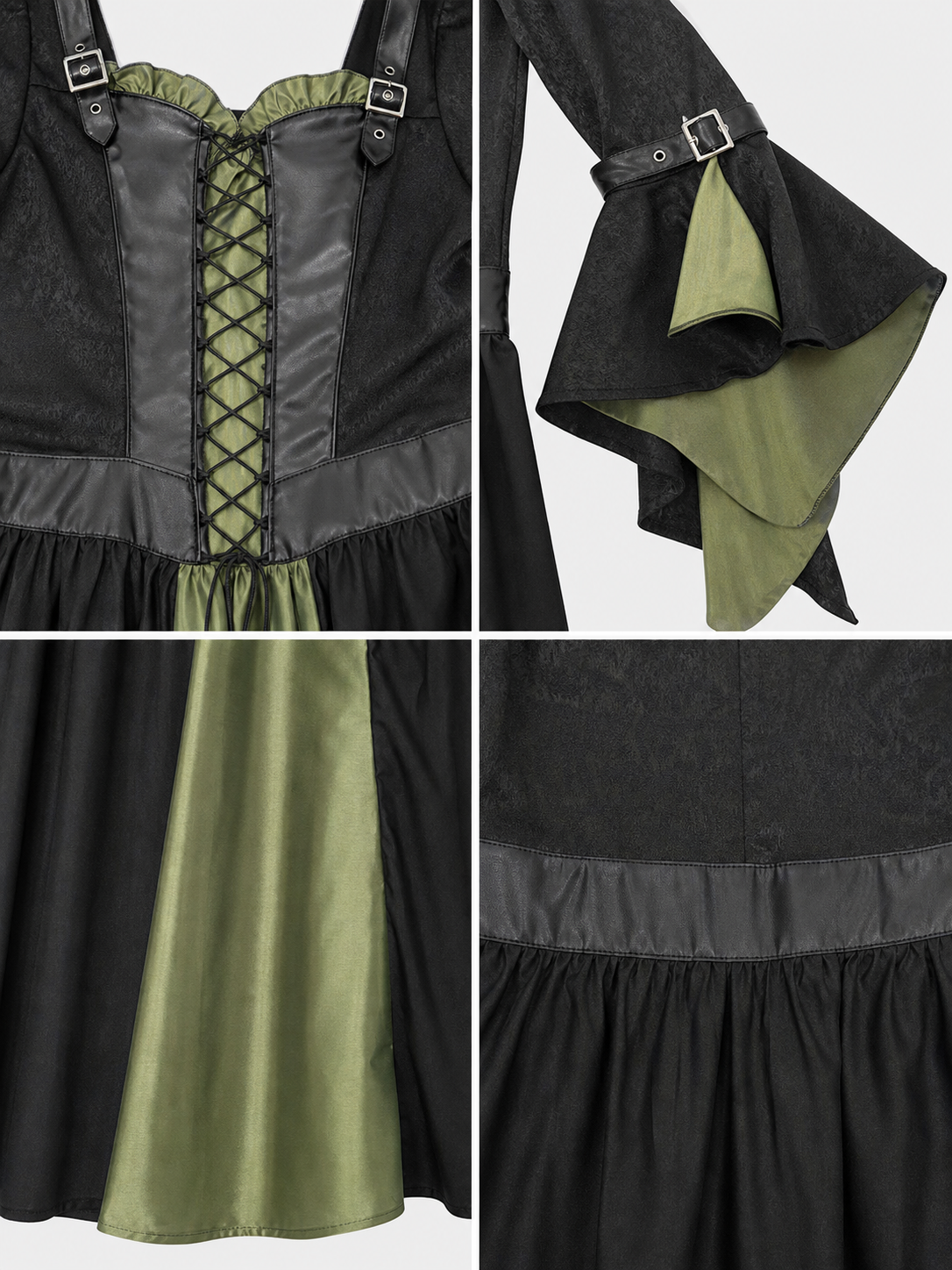 Long Witch-Style Dress with Sleeves and Lace-Up Detail
