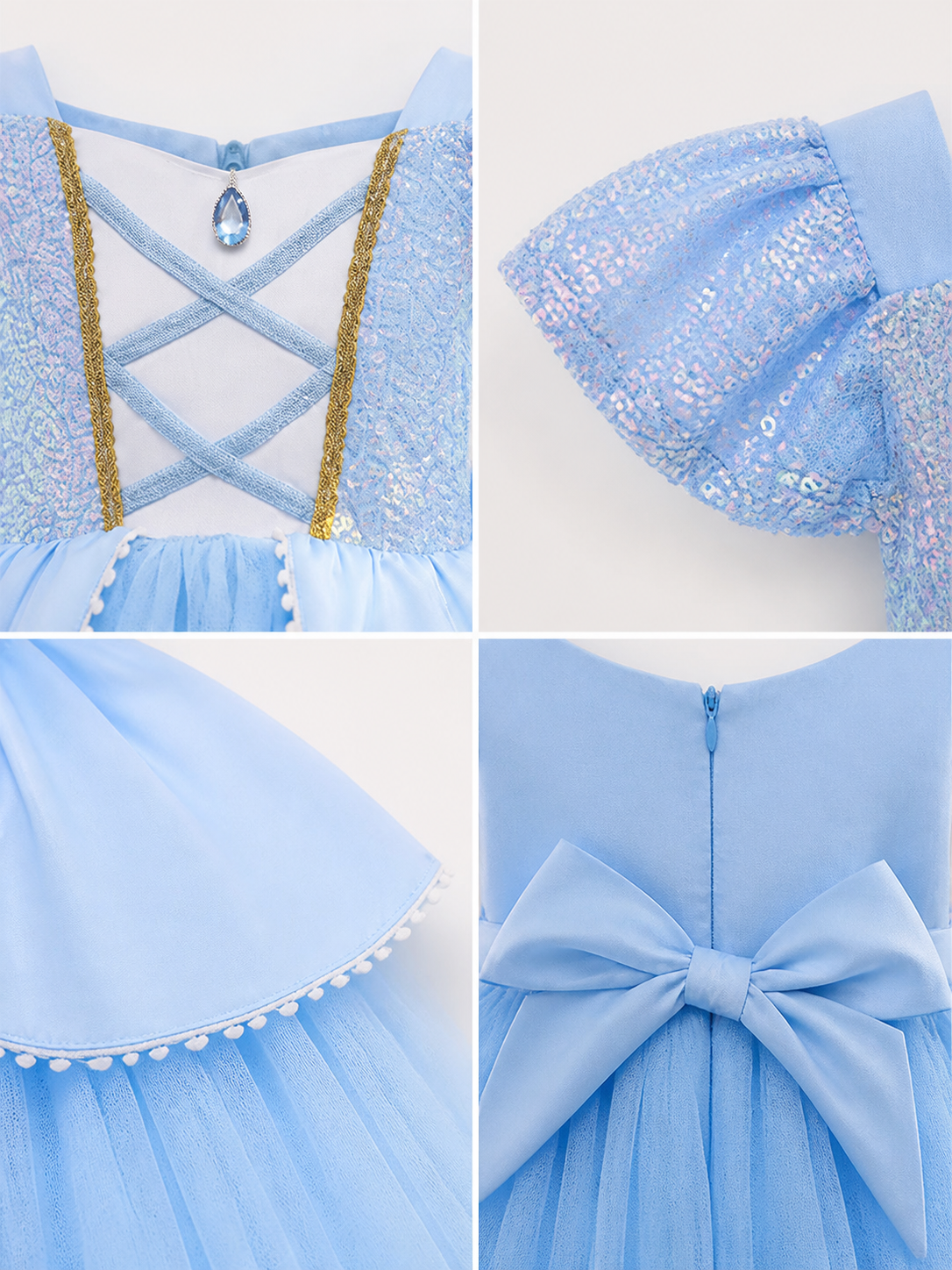 Blue Princess Carnival Costume for Halloween detail view