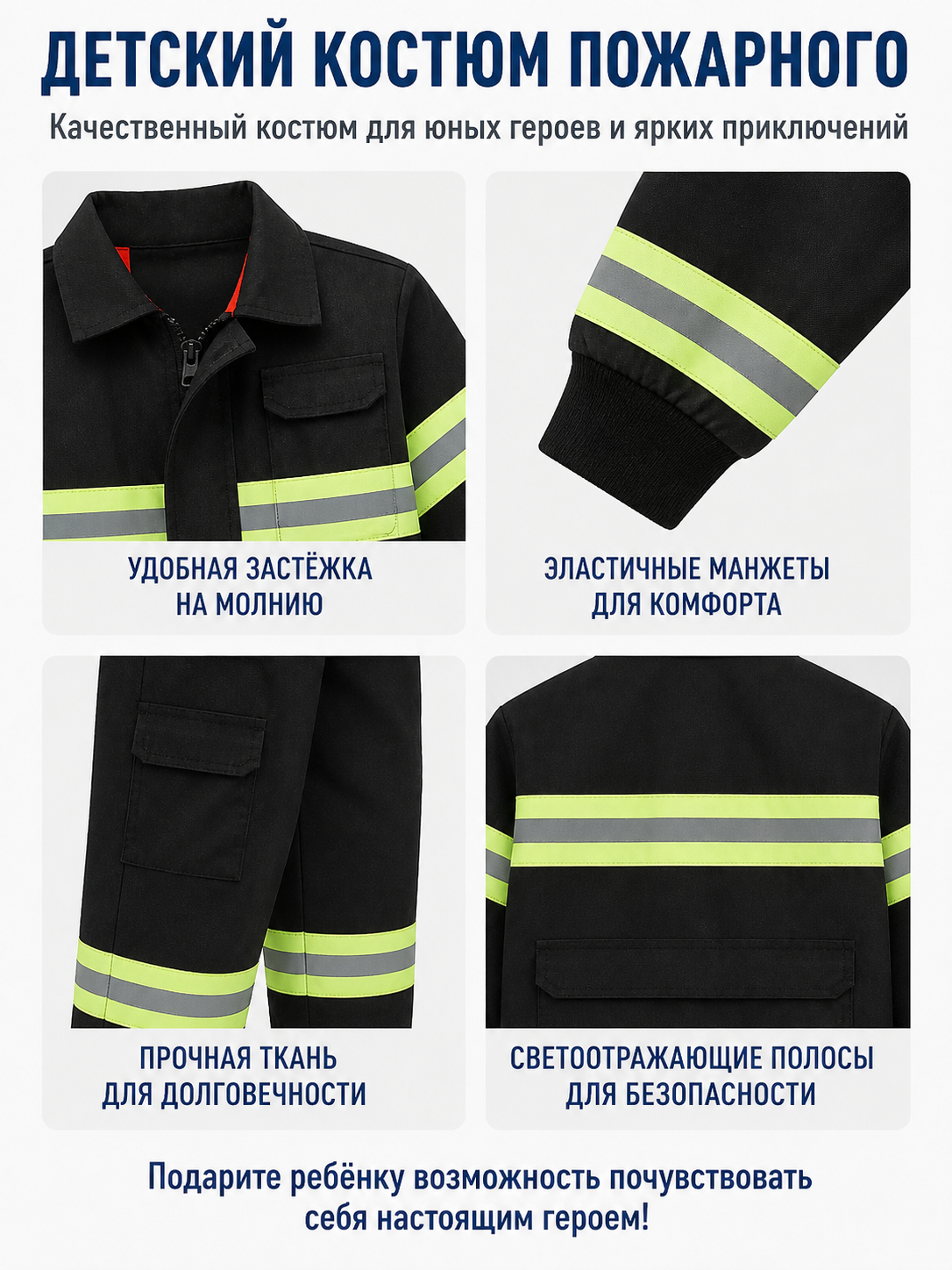 Children’s firefighter costume with reflective stripes