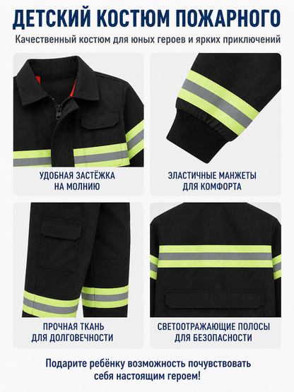 Children’s firefighter costume with reflective stripes
