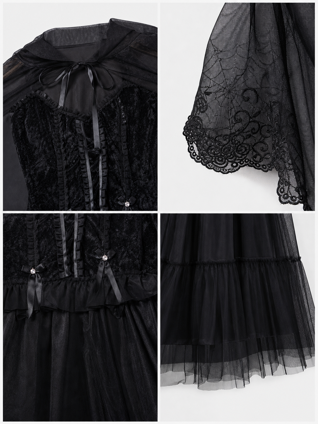 Gothic Dress Costume with Veil and Gloves