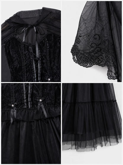 Gothic Dress Costume with Veil and Gloves