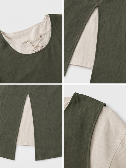 Green Cotton-Linen Sleeveless Tunic