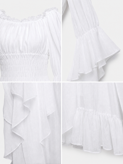 Long Dress with Lace Sleeves and Ruffles