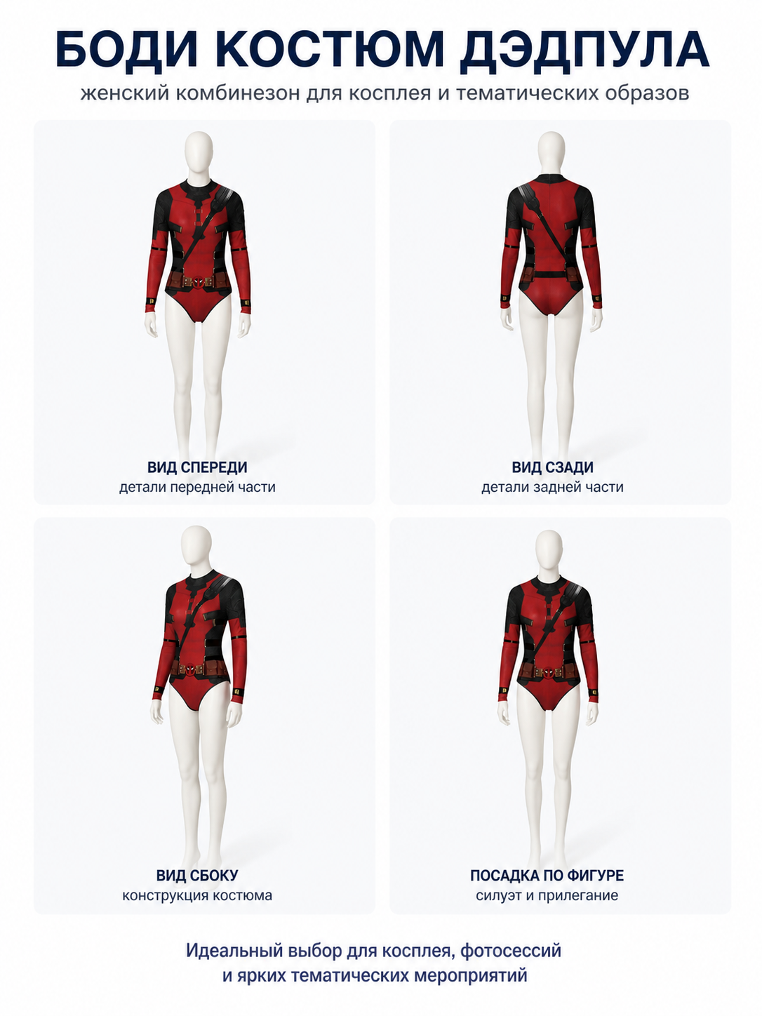 Red and Black Superhero Jumpsuit with 3D Print detail view