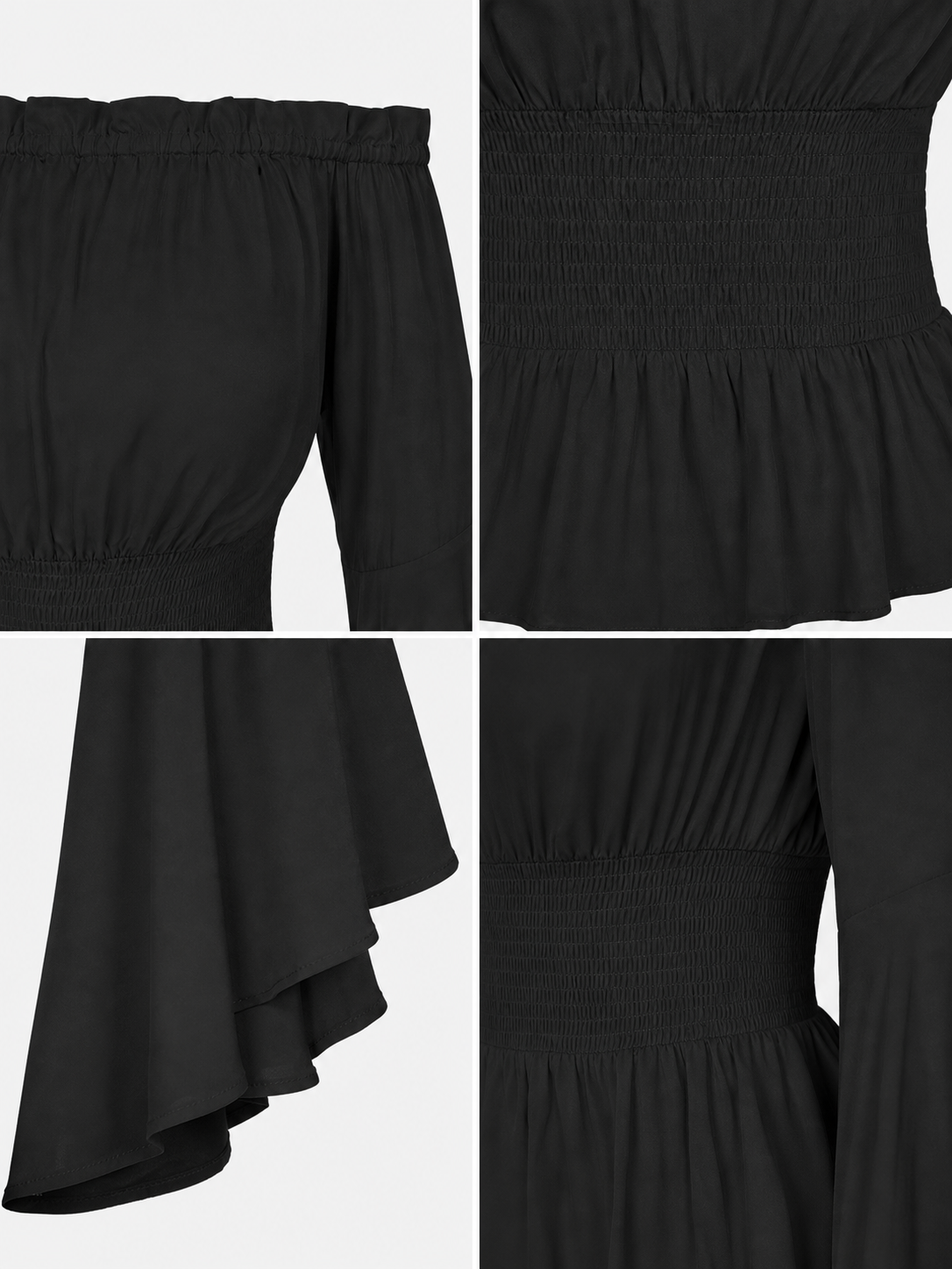 Black Off-the-Shoulder Blouse with Flared Sleeves