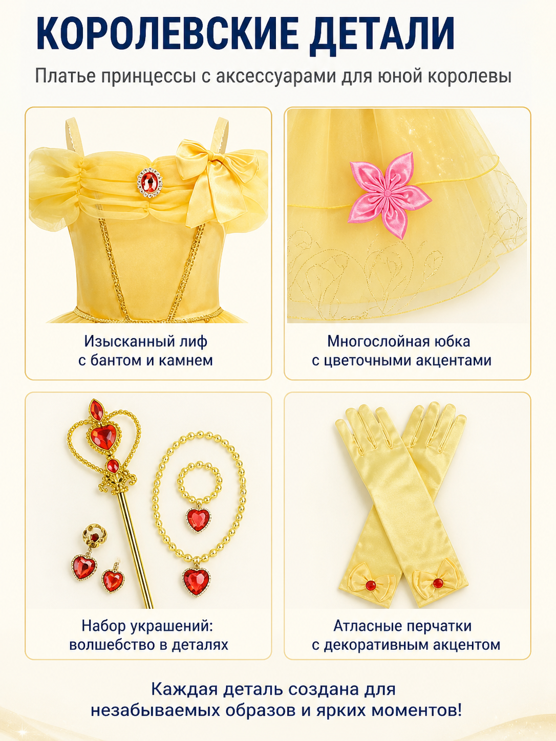 Kids' Belle Costume, Ball Gown for Halloween detail view