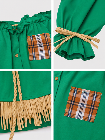 Scarecrow Costume with Hat, Dress, Pants, and Fringe