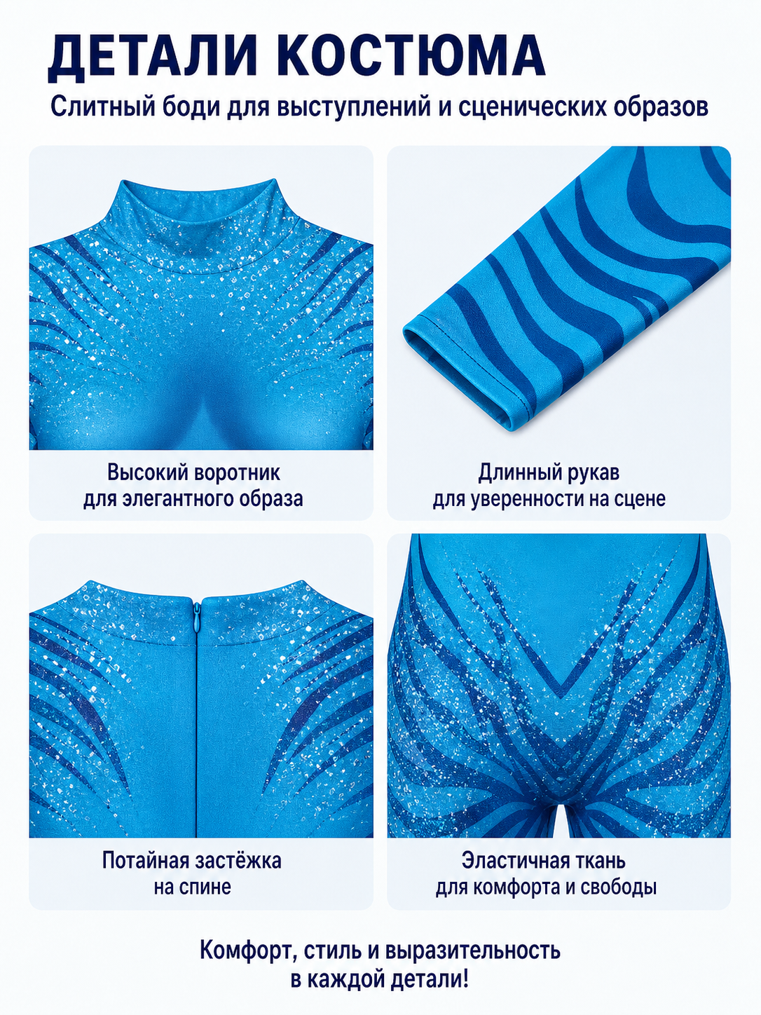 Avatar Cosplay Costume, Blue Jumpsuit detail view