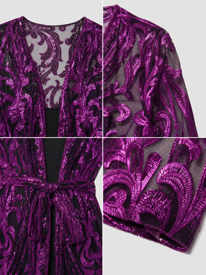 Long Sequin Dress with Sheer Hem